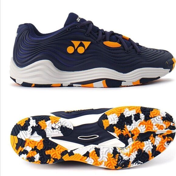 (S6) Yonex Men's FUSION REV 5 Tennis Shoes, US 13 Navy Blue and Orange - Picture 1 of 15
